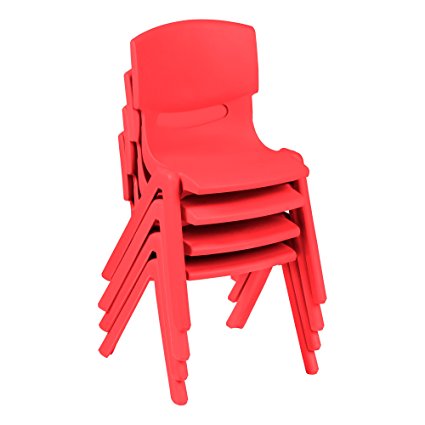 Sprogs Colorful Plastic Preschool Stack Chair, 13 1/2" Seat Height, Red, SPG-IAC1002RD-SO (Pack of 4)