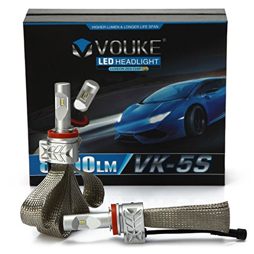 VK-5S H11 H8 H9 8000LM LED Headlight Conversion Kit, Low beam headlamp, Fog Driving Light, HID or Halogen Head light Replacement, 6500K Xenon White, 1 Pair- 2 Year Warranty