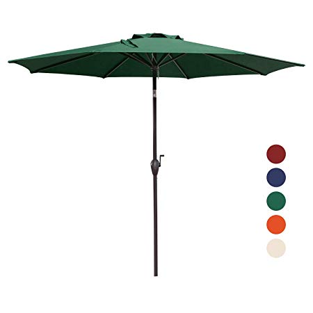 KINGYES 9 Ft Patio Umbrella Outdoor Table Umbrella (9 Ft, Dark Green)