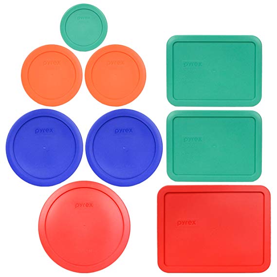 Pyrex (1) 7402-PC 6/7 Cup Red (2) 7201-PC 4 Cup Cadet Blue (2) 7200-PC 2 Cup Orange (1) 7202-PC 1 Cup Green (2) 7210-PC 3 Cup Light Green (1) 7211-PC 6 Cup Red Food Storage Lids