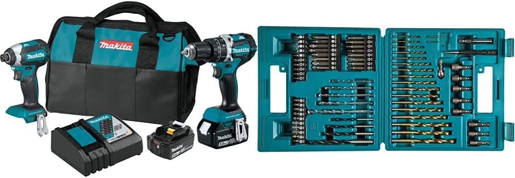 Makita XT269T 18V LXT Lithium-Ion Brushless Cordless 2-Pc. Combo Kit (5.0Ah) & B-49373 75 PC Metric Drill and Screw Bit Set