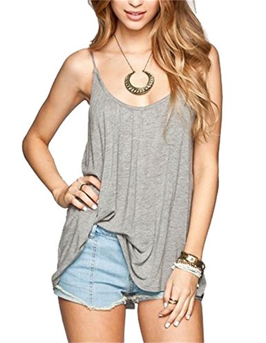 Summer Scoop Neck Spaghetti Strap Backless Casual Loose Tops Blouses Camisole