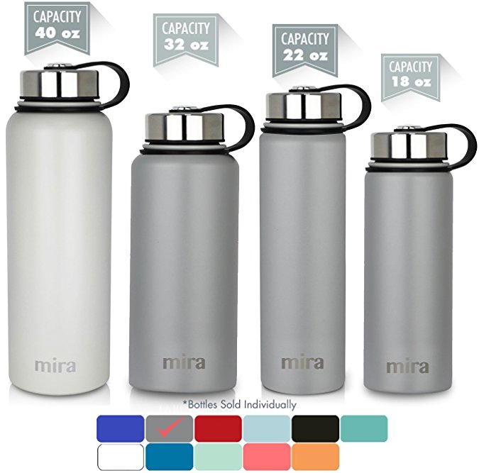 MIRA 40 oz, 32 oz, 22 oz or 18 oz Stainless Steel Vacuum Insulated Wide Mouth Water Bottle | Thermos Keeps Cold for 24 hours, Hot for 12 hours