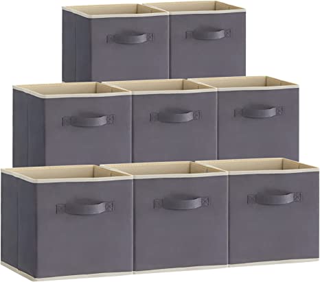 Lifewit 13 Inch Cube Storage Bins, Storage Cubes Foldable Medium Decorative Fabric Storage Baskets for Organizing Home Organizers with Handles for Shelves, Closet, Set of 8, Grey