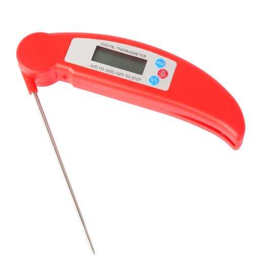 Teika Digital Instant Meat Thermometer With A Collapsible Internal Probe Stainless Steel for The Kitchen or The BBQ (Red)