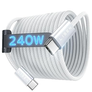 LISEN 240W USBC to USBC Cable, 6.6 Ft USB C to USB C Charger Cable, 140W/100W/60W C to C Charger Cable Fast Charging Cord Type C Fit for iPhone 15 Pro Max Plus MacBook Air/Pro, iPad Pro Samsung