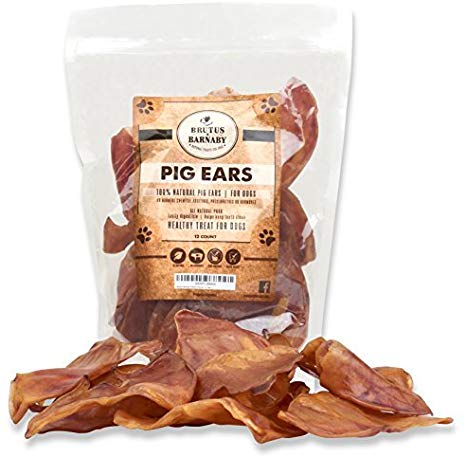 BRUTUS & BARNABY Pig Ears for Dogs, Large, Whole and Healthy, Single Ingredient Pure Pork Ear is Easily Digestible with no Added Colorings, Chemicals or Hormones