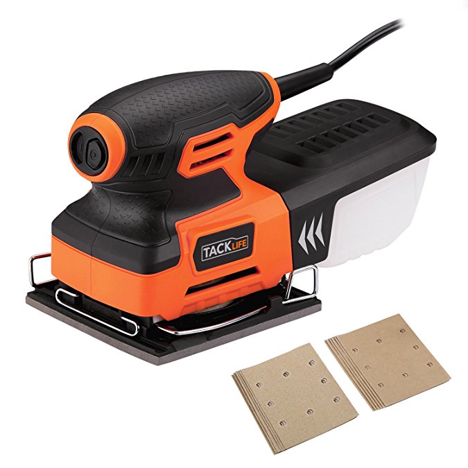 Tacklife PSS01A Classic Sheet Sander 2A 240W /15000 OPM with 12 pcs Sandpaper (6 Pcs X80 & 6Pcs x 180 Grits),Auto Filtered Dust Collection System For Home Decoration, DIY