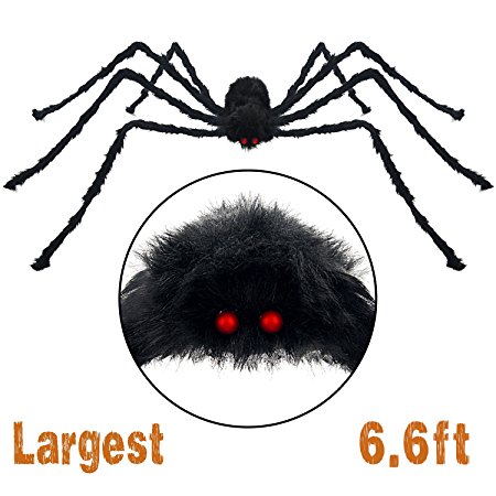 Pawliss Scary Halloween 6.6 Ft. 200cm Giant Spider Outdoor Decor Yard Decorations, Fake Large Hairy Spider Props