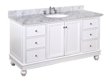 Bella 60-inch Single Sink Bathroom Vanity (Carrara/White): Includes White Cabinet with Soft Close Drawers, Authentic Italian Carrara Marble Countertop, and White Ceramic Sink