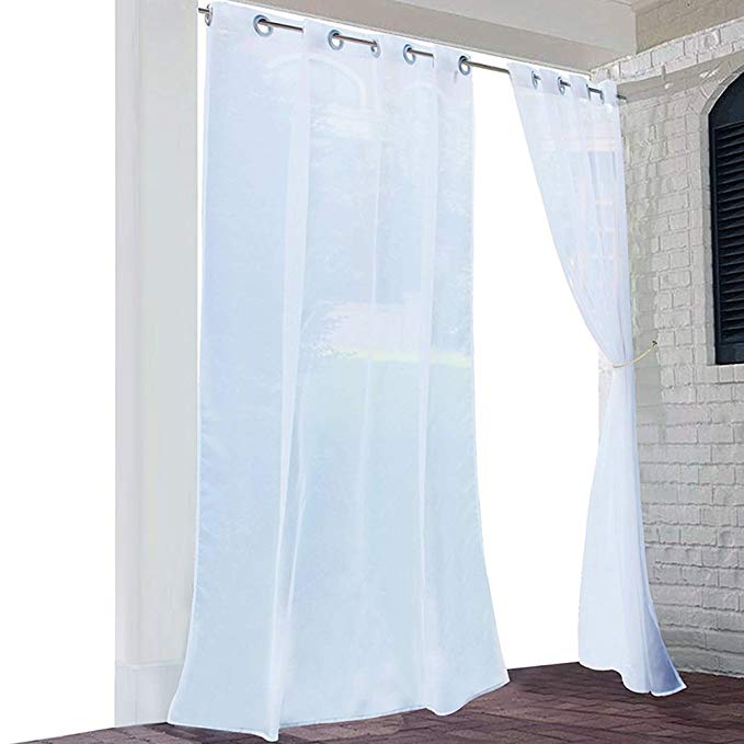Sheer Curtains Panels for Patio - RYB HOME Window Treatment Grommet Top Waterproof Outdoor Indoor Privacy Voile Drape with 1 Tieback Rope, 1 Panel, Wide 54" by Long 84 Inch, White