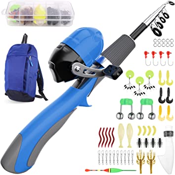 SAVFY Kids Fishing Pole, Portable Telescopic Fishing Rod and Reel Combo Kit - with Spincast Fishing Reel Tackle Box for Beginner Boys, Girls, Youth