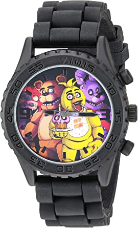 Five Nights at Freddy's Men's Stainless Steel Analog-Quartz Watch with Silicone Strap, Black, 21 (Model: FNF9004)