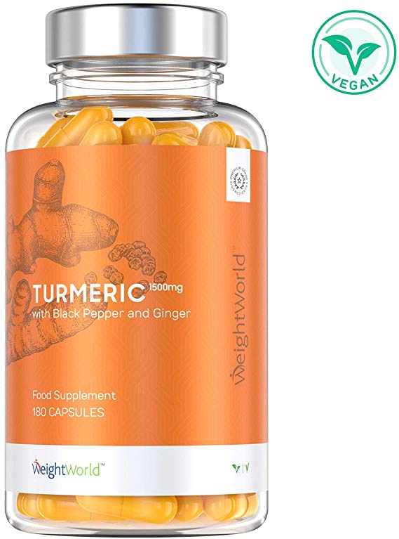 High Strength Tumeric Powder Tablets with Bioperine - 1500mg Strength Supplement, Black Pepper Extract for Absorbance, Curcumin Extract, 2 Month Supply for Joints - 180 Capsules