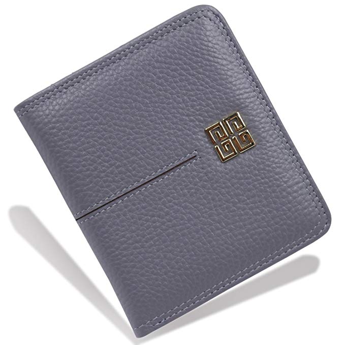 Women's Small Compact Bi-fold Leather Pocket Wallet Credit Card Holder Case with ID Card Window