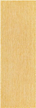 Unique Loom Collection Casual Transitional Solid Heathered Indoor/Outdoor Flatweave Area Rug (2' x 6' 1" Runner, Corn Harvest Yellow)