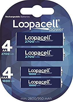 Loopacell AA 2700mAh 4-Pack Rechargeable Batteries   Free Loopacell AAA 1000mAh 4-Pack Rechargeable Batteries  Free Battery Holder