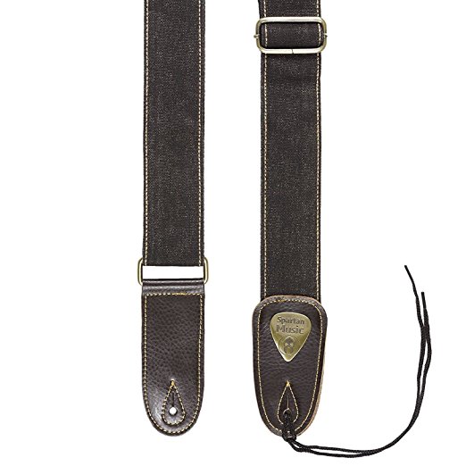 Leather & Cotton Adjustable Guitar Strap 1.5m For Acoustic / Electric / Bass BLACK