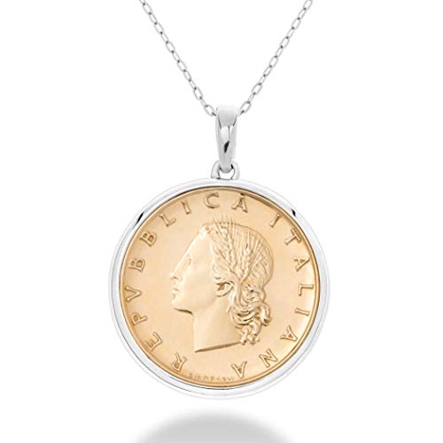 MiaBella 925 Sterling Silver Genuine Italian 20 Lira Coin Pendant Necklace for Women 18 Inch Chain, Made in Italy