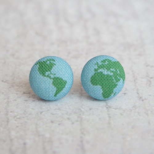 Planet Earth Fabric Button Earrings