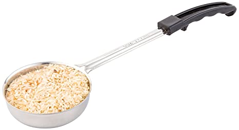 Solid 6 oz Spoodle, Scoop Food Portioner, Portion Controller - Stainless Steel - Black Handle - 1ct Box - Met Lux - Restaurantware