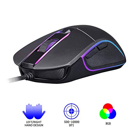 Sendowtek Gaming Mice RGB for PC PS4 Xbox One, Programmable Wired Mouse for All Hand Sizes, 500~10,000 DPI, Softest Cable, Space Grey