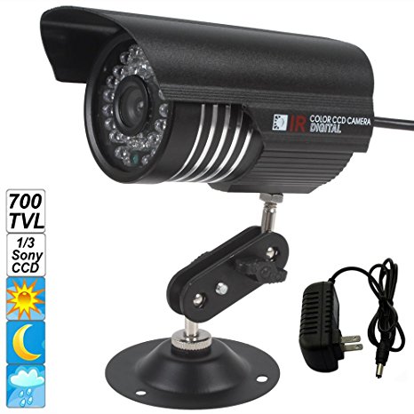 Jhua IR OSD Menu Security Camera with 36PCS IR LEDs Bracket Power Adapter 1/3" Sony CCD Colorful Night Vision Indoor/ Outdoor Bullet Camera Support IP66 Waterproof