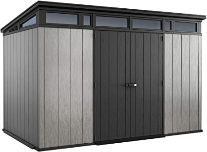 Keter Artisan Pent Outdoor Plastic Garden Storage Shed, Grey, 11 x 7 ft