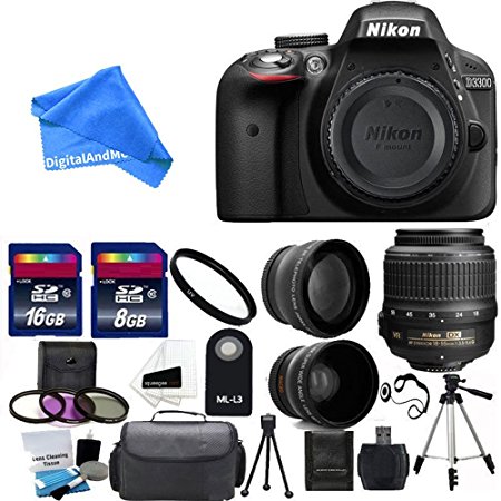 Nikon D3300 24.2 MP CMOS Digital SLR Camera with 18-55mm f/3.5-5.6G VR II Zoom Lens   2x Professional Lens   HD Wide Angle Lens   UV Filter Kit with 24GB Deluxe DigitalAndMore Accessory Bundle
