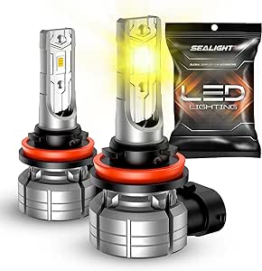 SEALIGHT H11 Yellow LED Fog Light Bulb, 10000LM 24W Strong Penetration H16 H9 H8 H11 Fog Light Bulbs LED, 3000K Amber Yellow Fog Lights LED with 5530 CSP Chips. Pack of 2