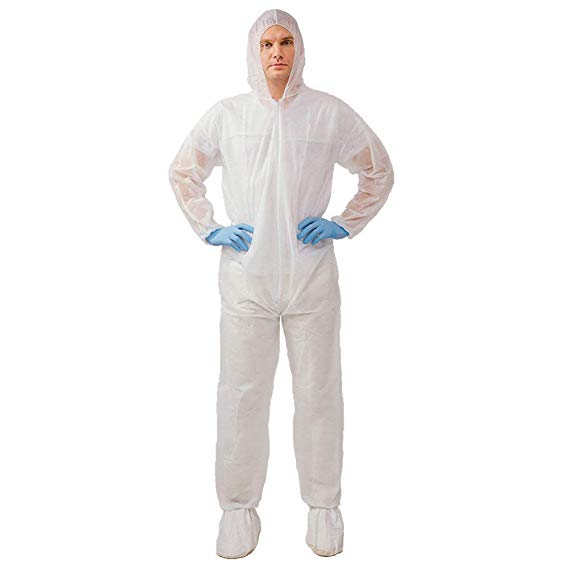 Protective Polypropylene Disposable Hooded Coveralls Light Duty Suit with Elastic Cuff Ankle and Waist (2X-Large, White)