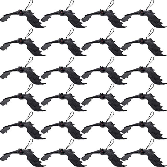 Tatuo 24 Pack Halloween Realistic Hanging Bats Fake Spooky Hanging Bats for Halloween Party Favors and Decoration