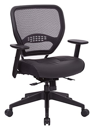 SPACE Seating AirGrid Back and Padded Stitched Bonded Leather Seat, 2-to-1 Synchro Tilt Control, Adjustable Arms, Nylon Base Adjustable Managers Chair, Black