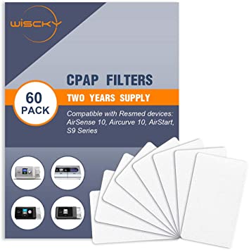 CPAP Filters (60 Pack - Two Year Supply) Disposable Hypoallergenic Filters for ResMed AirSense 10 - ResMed AirCurve 10 - ResMed S9 - AirStart Series CPAP Machines Replacement Filters Supplies