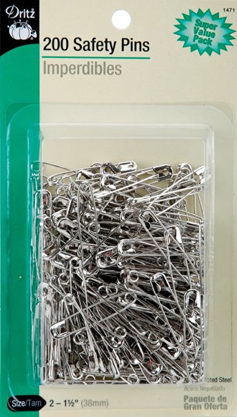Dritz 200-Piece Safety Pins, Size 2, Nickel Finish