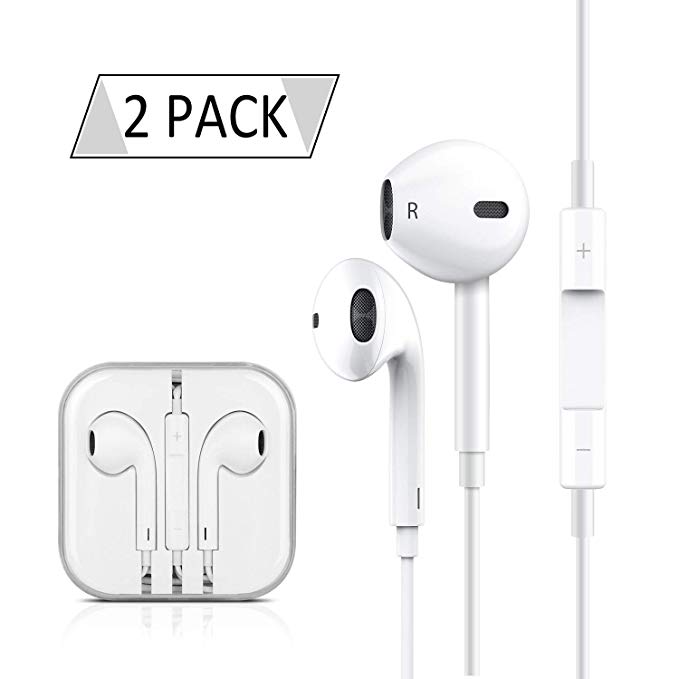 Earphones with Microphone [2 Pack] Premium Earbuds Stereo Headphones and Noise Isolating Headset Control for iPhone iPod iPad Samsung Galaxy S7 S8 and Android Phones (White) (white1)