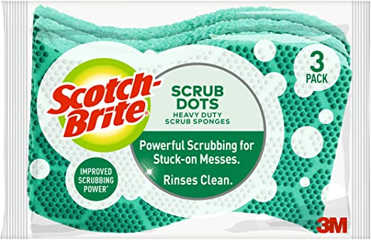 Scotch-Brite Scrub Dots Heavy Duty Scrub Sponge, Powerful Scrubbing. Rinses Clean, 3 Scrub Sponges