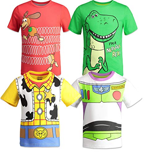 Disney Pixar Toy Story Boys 4 Pack T-Shirts Woody Buzz Lightyear Rex Slinky Dog