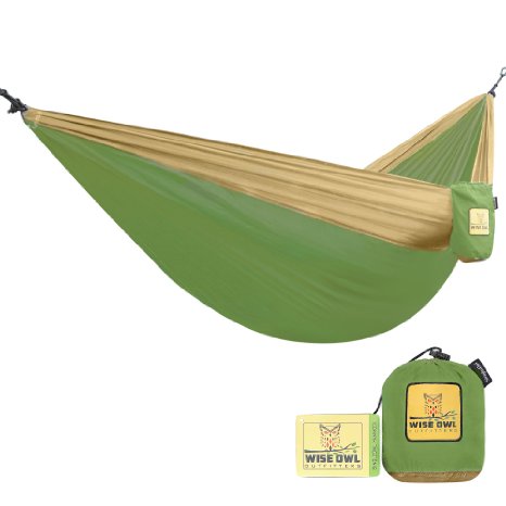 Wise Owl Outfitters Compact Parachute Nylon Single Camping Hammock with Nylon Ropes Carabiners and Carry Bag