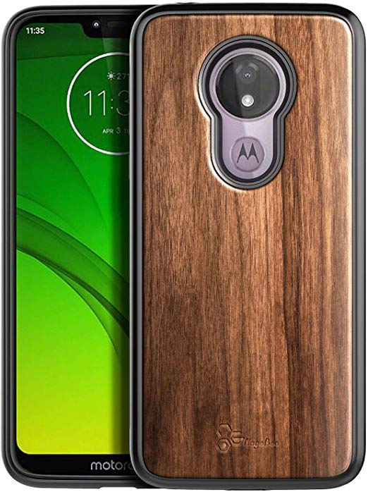 NageBee Case for Moto G7 Power/Motorola Moto G7 Supra/Moto G7 Optimo Maxx (XT1955DL), [Real Natural Walnut Wood], Ultra Slim Protective Bumper Shockproof Phone Case (Every Piece is Unique) -Wood
