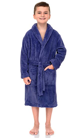 TowelSelections Boys Robe, Kids Plush Shawl Fleece Bathrobe