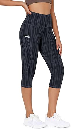 ODODOS Women's High Waisted Yoga Capris with Pockets, Tummy Control Non See Through Workout Athletic Running Capri Leggings