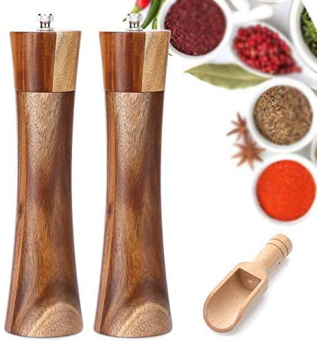 Wood Salt and Pepper Grinders Set, Useful Gifts - Salt and Pepper Mills Shakers with Adjustable Coarseness for Sea Salt, Black Peppercorn, Spices