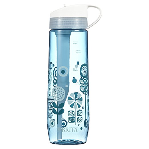 Brita 23.7 Ounce Hard Sided Water Bottle with 1 Filter, BPA Free, Printed Blue