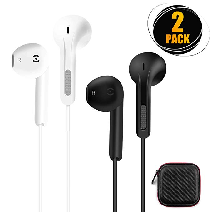 Ankoda 2 Pack In-Ear Wired Earphones Stereo Earbuds Headphone with Remote & Mic Compatible with iPhone,Samsung Galaxy, Sony, LG, Huawei, HTC, MP3 Players and More Phone (black and black)