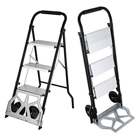 VEVOR Step Ladder Hand Truck 175LBS Aluminum Hand Truck 2 In 1 Folding Hand Truck Dolly With Two Wheels(175LBS)