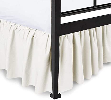 Ruffled Bed Skirt with Split Corner 100% Microfiber Soft,Sheen & Wrinkle Free Bed Skirt Gathered Style Dust Ruffle Bed Skirt with 12 Inch Drop Three Sided Coverage Dust Ruffle (Ivory,King)