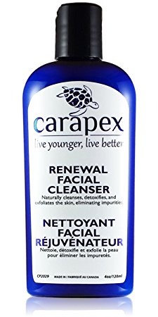 Exfoliating Facial Cleanser for Sensitive Skin, Oily Skin, Carapex Renewal Facial Cleanser, Contains Crystal Exfoliant, Good for Acne Scars, Wrinkles, Blackheads, Uneven Skin Tone, with Shea Butter, Aloe Vera, Japanese Green Tea Extract 4oz 120ml