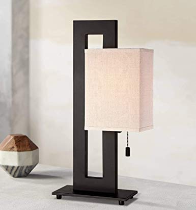 Floating Square Modern Accent Table Lamp Espresso Bronze Rectangular Oatmeal Box Shade for Living Room Family Bedroom - 360 Lighting