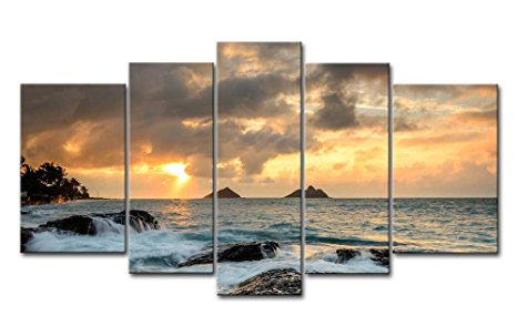 Blue 5 Piece Wall Art Painting Sunrise At Lanikai Point Hawaii White Wave Pictures Prints On Canvas Seascape The Picture Decor Oil For Home Modern Decoration Print For Kids Room